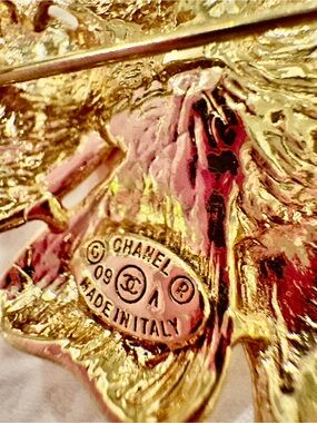 CHANEL Gold and Pink Leaf Brooch